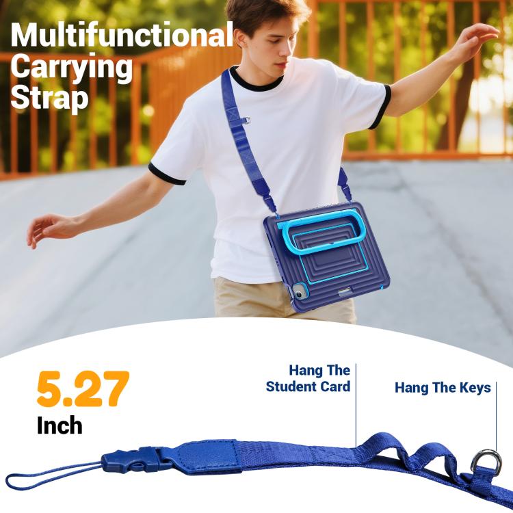 Handle Holder Ripple Silicone Hybrid PC Tablet Case with Shoulder Strap — Purple