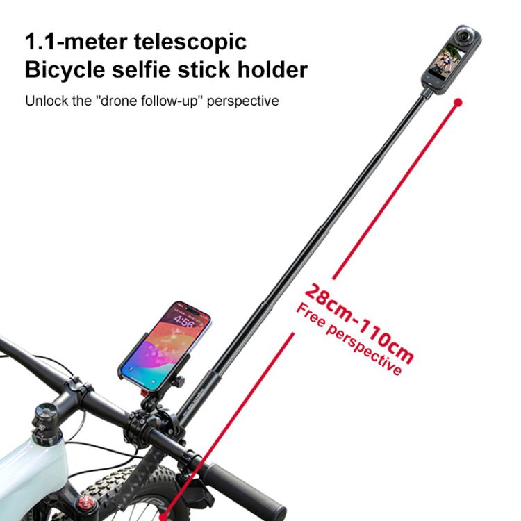 Aluminum Quick-Adjust Bicycle Extension Bar Mount — Tube with Phone Clamp + Stick