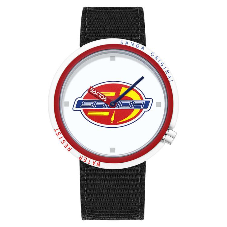 SANDA 3202 Slim Silent 3ATM Waterproof Student Watch with Nylon Strap — Black-Red Case