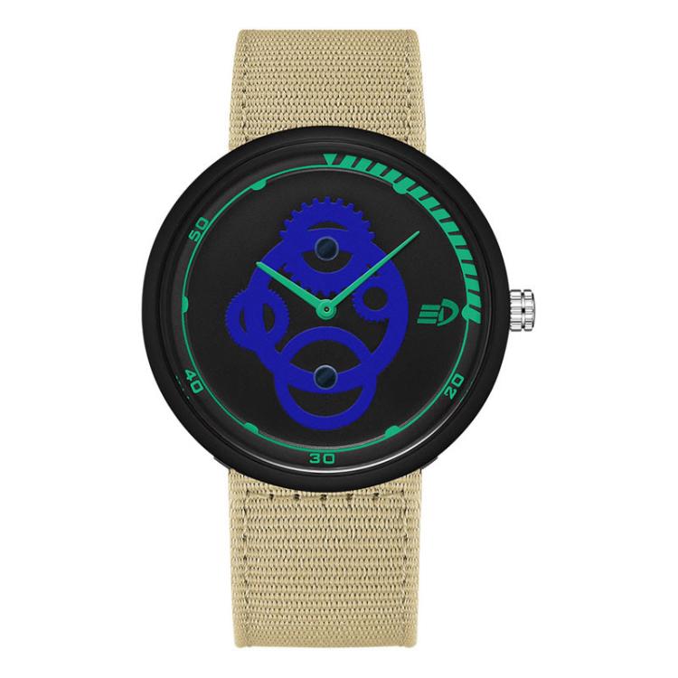SANDA 3216 Minimalist Style 5ATM Waterproof Student Watch with Nylon Strap — Black-Beige Strap / White-Gold