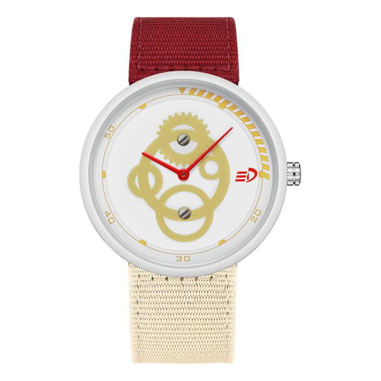 SANDA 3216 Minimalist Style 5ATM Waterproof Student Watch with Nylon Strap — Black-Beige Strap / Black-Yellow
