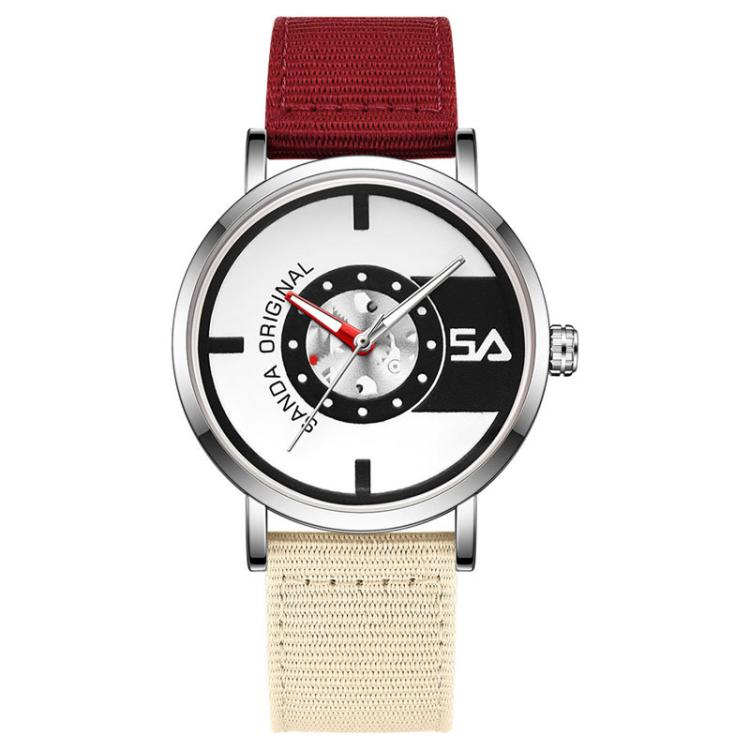 SANDA 3217 Preppy Style 5ATM Waterproof Student Watch with Nylon Strap — Black Strap / Black-Yellow