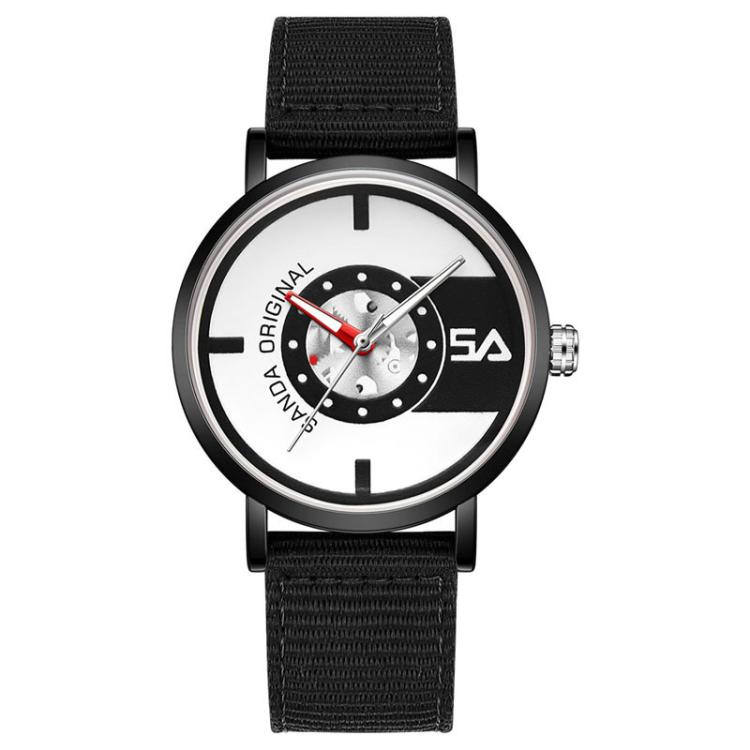 SANDA 3217 Preppy Style 5ATM Waterproof Student Watch with Nylon Strap — Black Strap / Black-Silver