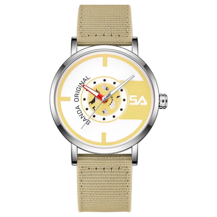 SANDA 3217 Preppy Style 5ATM Waterproof Student Watch with Nylon Strap — Khaki Strap / Black