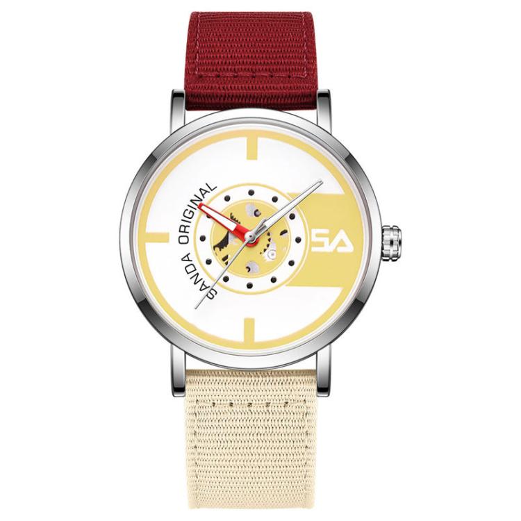 SANDA 3217 Preppy Style 5ATM Waterproof Student Watch with Nylon Strap — Khaki Strap / Silver-Black