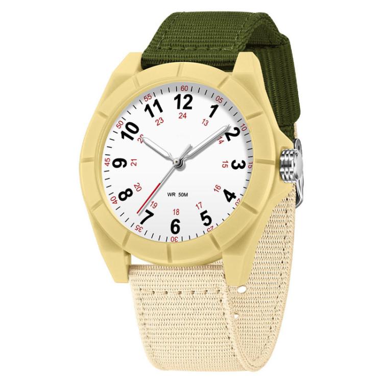 SANDA 6232 Simple 5ATM Waterproof Luminous Watch with Nylon Strap — Green-Beige / All White