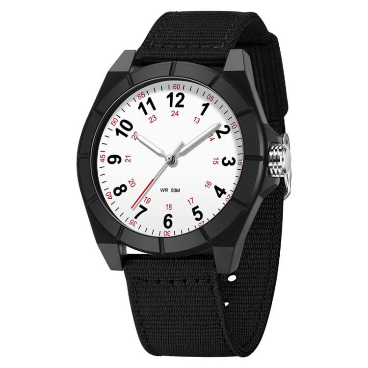 SANDA 6232 Simple 5ATM Waterproof Luminous Watch with Nylon Strap — White Black
