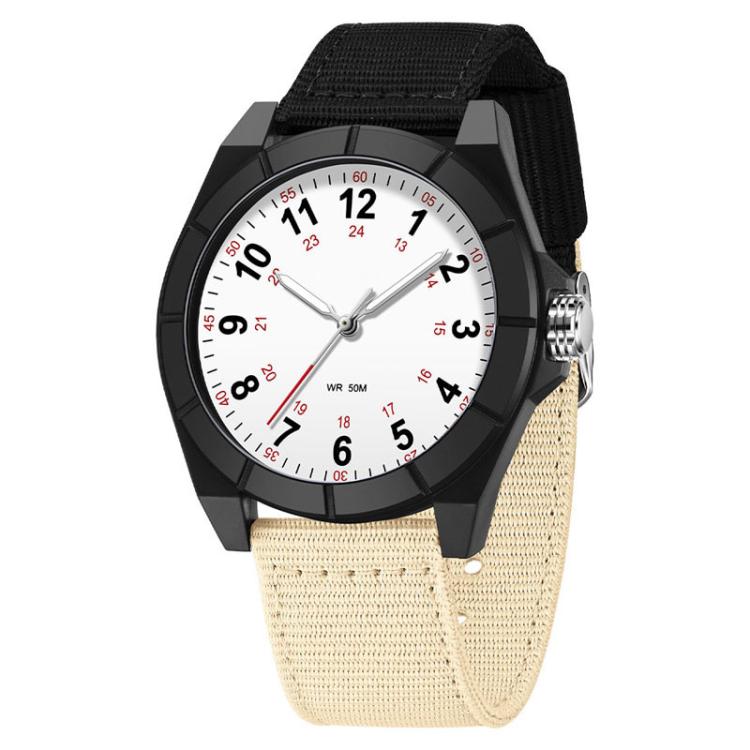 SANDA 6232 Simple 5ATM Waterproof Luminous Watch with Nylon Strap — Red-Beige / All White