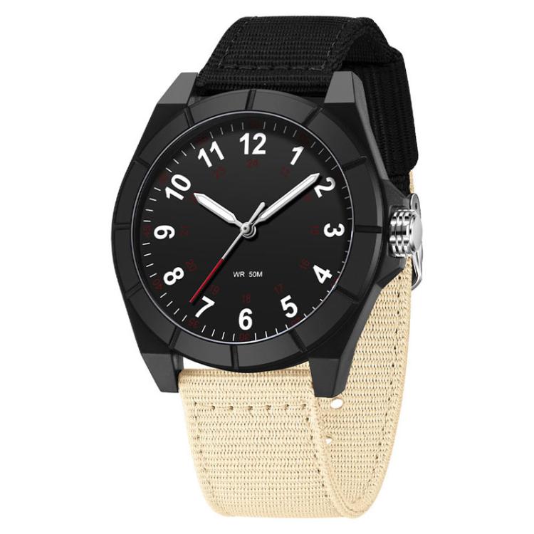SANDA 6232 Simple 5ATM Waterproof Luminous Watch with Nylon Strap — Black-Beige / Blue