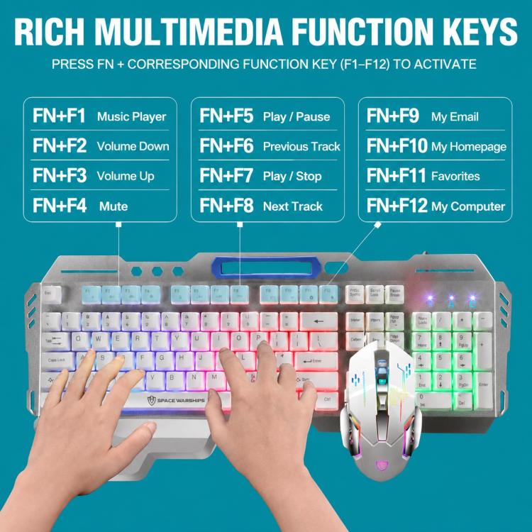 SHIPADOO GT700 Illuminated Wired Gaming Keyboard and 6D 4800DPI Mouse Set, Tri-color Backlight Version, GT700, Tri-color Backlight Version — view 12
