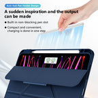 Tri-fold Pivot Holder Flip Vegan Leather Tablet Case with Pen Slot — Purple