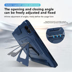 Tri-fold Pivot Holder Flip Vegan Leather Tablet Case with Pen Slot — Navy Blue