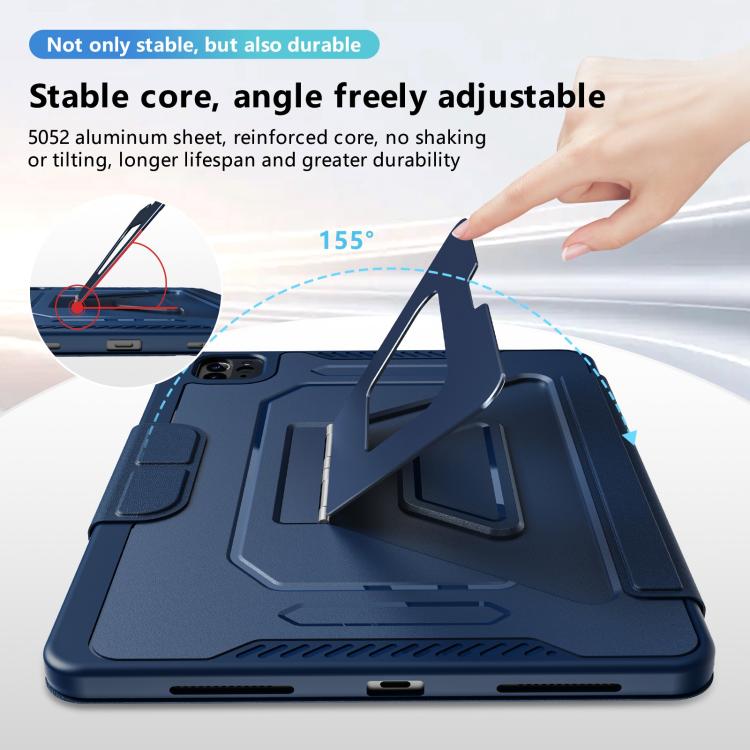 Tri-fold Pivot Holder Flip Vegan Leather Tablet Case with Pen Slot — Pink Blue Gradient