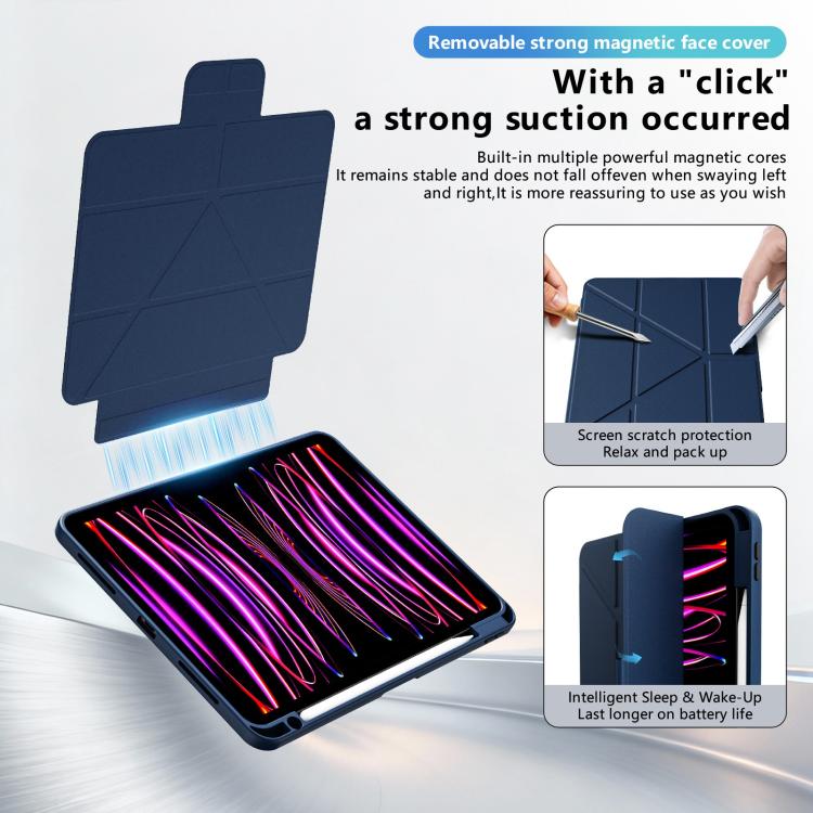 Tri-fold Pivot Holder Flip Vegan Leather Tablet Case with Pen Slot — Pink
