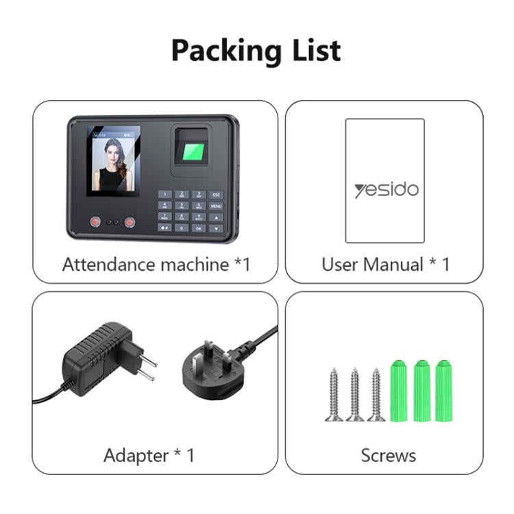 Yesido KM30 2.8 inch Screen Face Fingerprint Recognition Attendance Machine