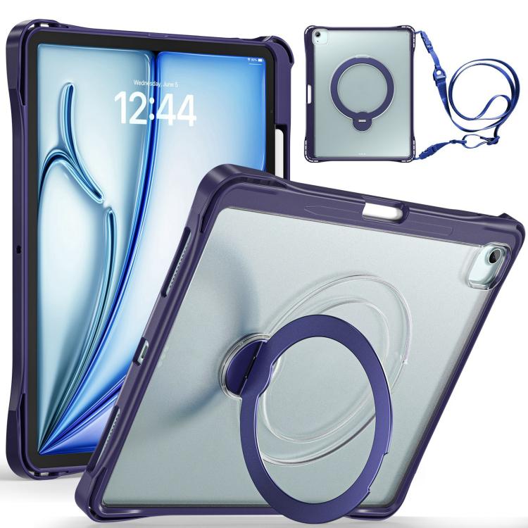 Dual-Color 360 Pivot Holder Tablet Case with Pen Slot & Shoulder Strap