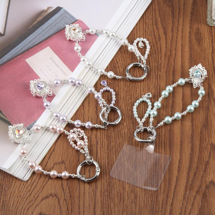 Crown And Beaded Phone Charm with Tether Pad — White