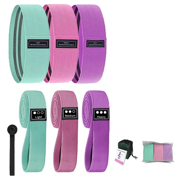 Knitted Yoga Resistance Band Glute Training Assistance Stretching Elastic Band — Cyan, Pink, and Purple Set Unlabeled