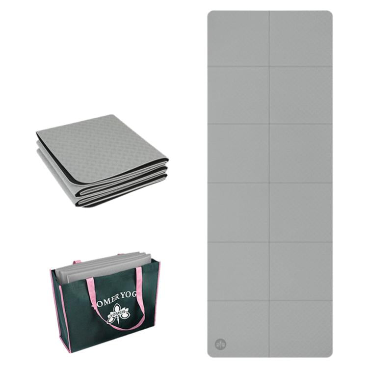 4mm Thick Non-slip Fitness Pad Foldable Yoga Mat — Light Pink And Light Grey + Handbag