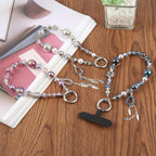 Feather Tassel Beaded Phone Charm Wrist Strap with Tether Pad for Women Girls — Purple