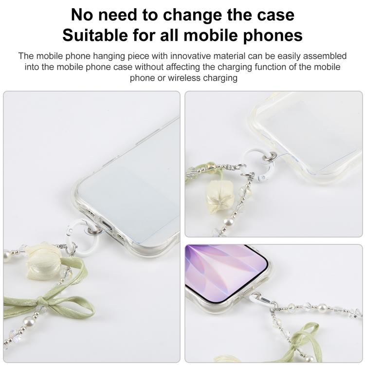 Tulip Flower Beaded Phone Charm Wrist Strap with Tether Pad for Women Girls — view 7