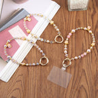Lucky Beaded Phone Charm Wrist Strap with Tether Pad for Women Girls — Pink
