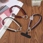 Fox Double Layer Beaded Phone Charm Wrist Strap with Tether Pad for Women Girls — Black Purple