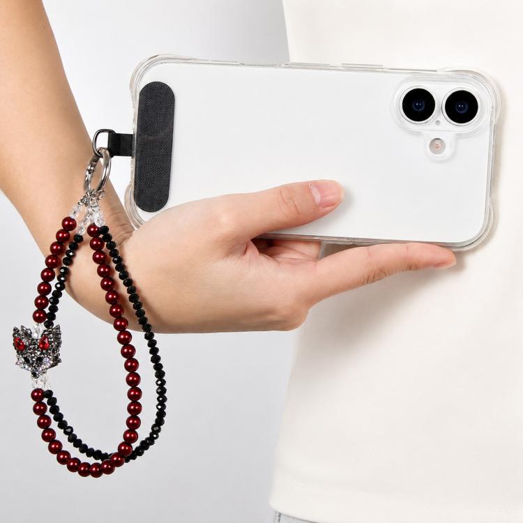 Fox Double Layer Beaded Phone Charm Wrist Strap with Tether Pad for Women Girls — view 9