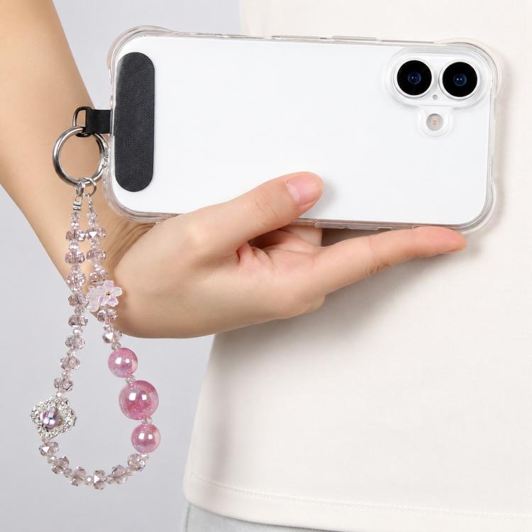 Four-Leaf Clover Beaded Phone Charm Wrist Strap with Tether Pad for Women Girls — view 9