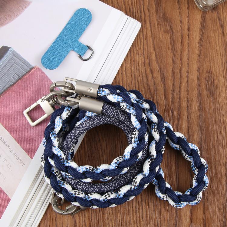 Twisted Spliced Braided Strap Phone Lanyard with Tether Pad for Unisex — Blue White