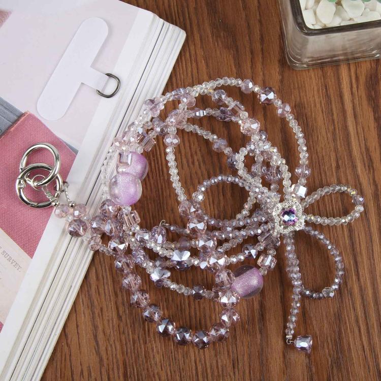 Bow Beaded Crossbody Phone Lanyard Strap — Purple