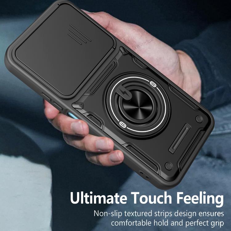 Multifunctional Sliding Camshield Ring Holder Phone Case — Black