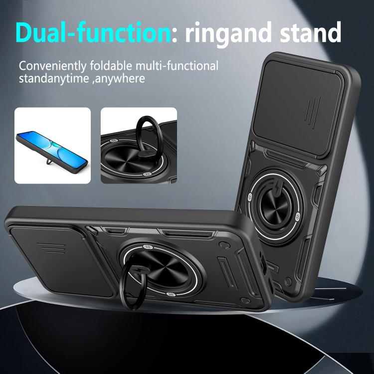 Multifunctional Sliding Camshield Ring Holder Phone Case — Red