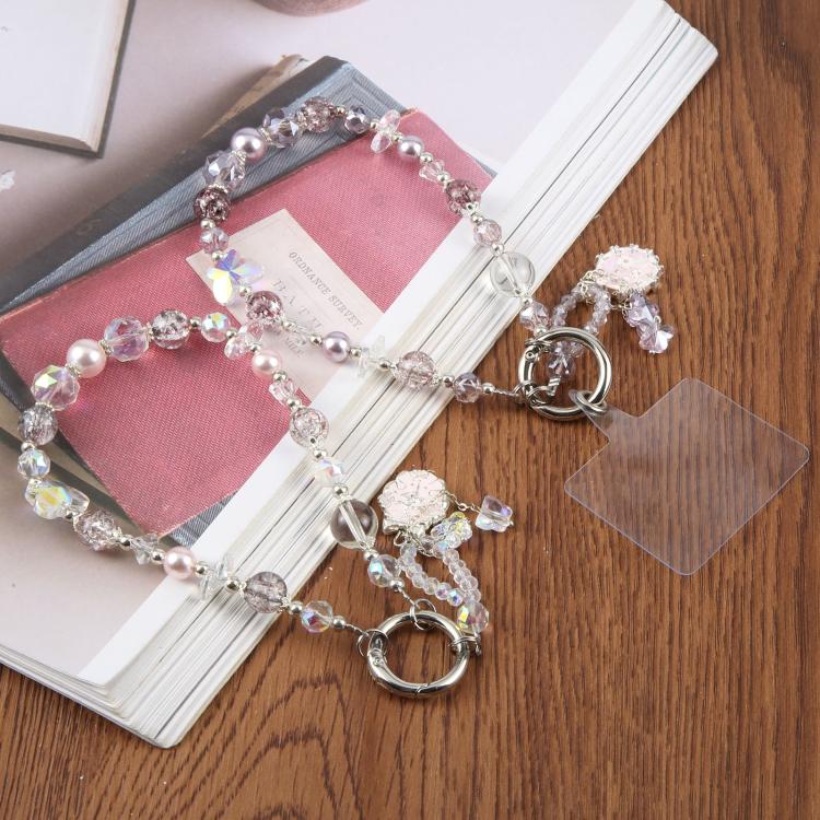 Ballet Dancer Pendant Beaded Phone Charm Wrist Strap with Tether Pad for Women Girls — White