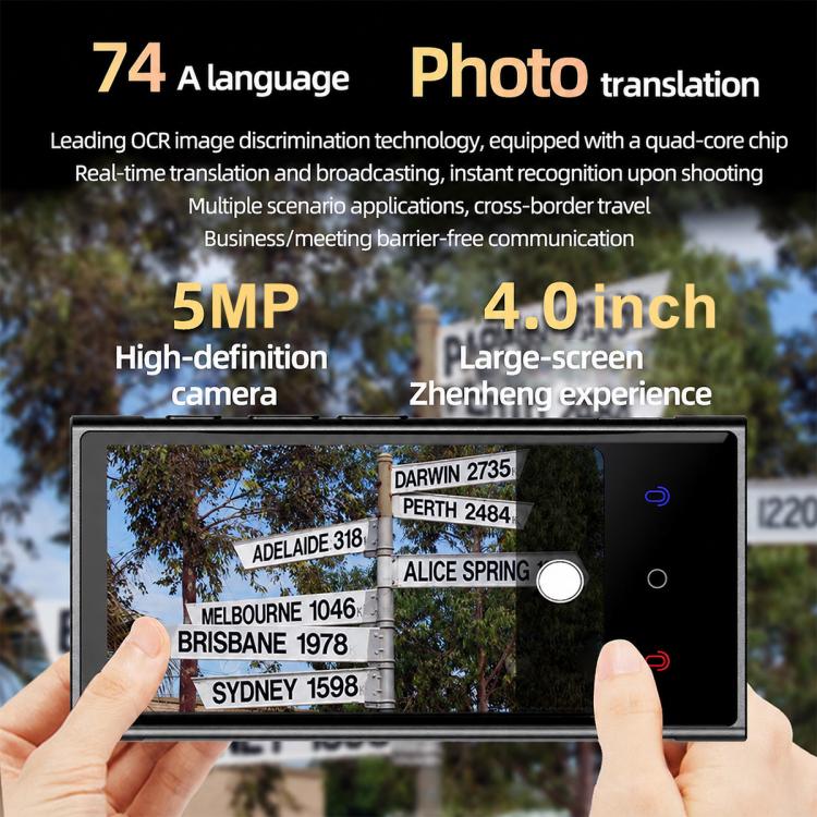 V2 4.04 inch Screen Portable AI Smart Translator Support 142 Online Languages