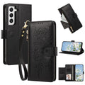 Butterfly Flower Zipper Wallet Vegan Leather Phone Case with Strap