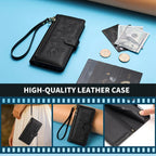 Butterfly Flower Zipper Wallet Vegan Leather Phone Case with Strap
