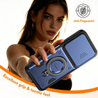 Ring Holder Lens Slide Cover Phone Case — Black
