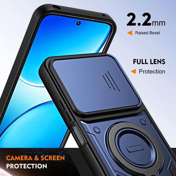 Ring Holder Lens Slide Cover Phone Case — Red