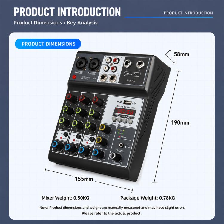 F-4A Pro Multi-function Professional Recording Mixer Bluetooth Live Streaming Sound Card — US Plug