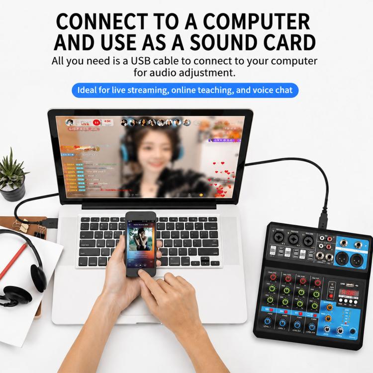 F-5A Multi-function Professional 5-way Recording Mixer Bluetooth Live Streaming Sound Card — view 13