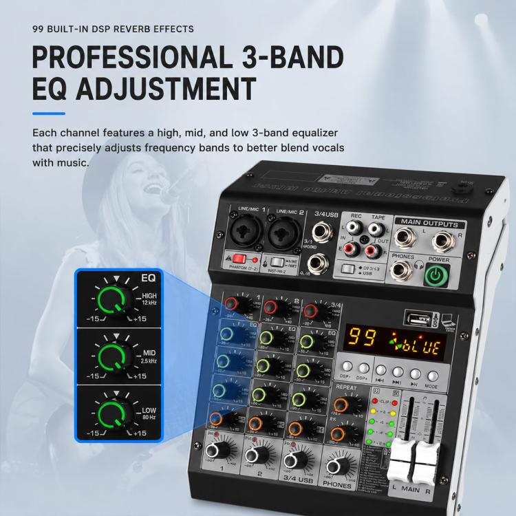 TP-4M 4-Channel Multi-function Professional Recording Mixer Bluetooth Sound Card — view 13