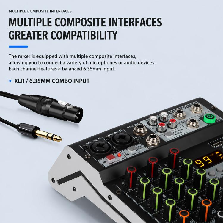 TP-6M 6-Channel Multi-function Professional Recording Mixer Bluetooth Sound Card — US Plug