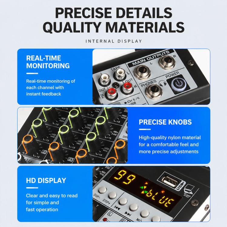TP-6M 6-Channel Multi-function Professional Recording Mixer Bluetooth Sound Card — view 14