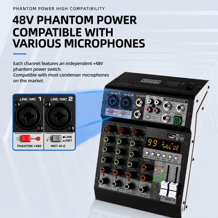 TP-6M 6-Channel Multi-function Professional Recording Mixer Bluetooth Sound Card — view 7