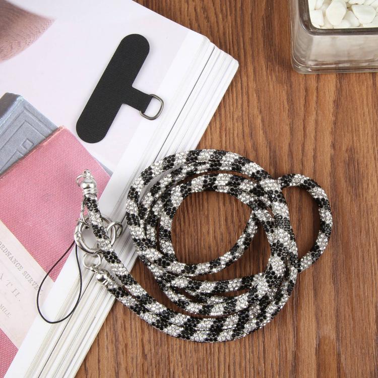 Sparkling Rhinestone Studded Long Phone Strap — Silver Black