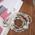 Perfume Bottle Heart Beaded Phone Charm Crossbody Phone Lanyard with Tether Pad — Green White