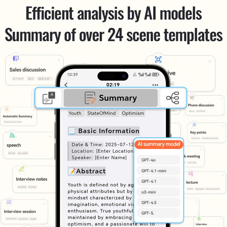 A3 One-key Ultra-thin AI Smart Voice Recorder Support AIREC-APP