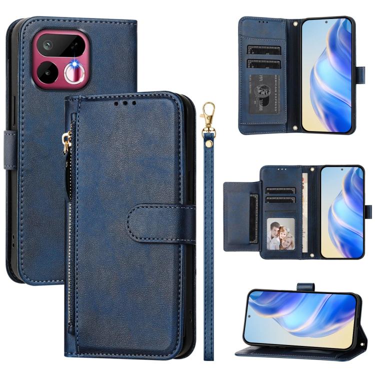 Multi-Card Slots Zipper Wallet Leather Phone Case — Dark Red