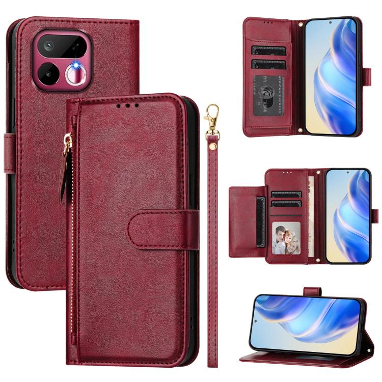 Multi-Card Slots Zipper Wallet Leather Phone Case — Brown